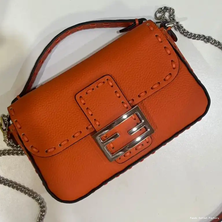 Affordable HOT In Cuoio Baguette Mini Fendi Leather Romano Orange Bag Selleria 0619
